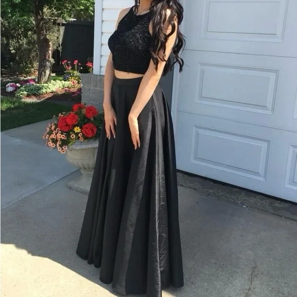 Beautiful Black Prom Graduation Formal Gown Dress 2 Piece - Sherri Hill